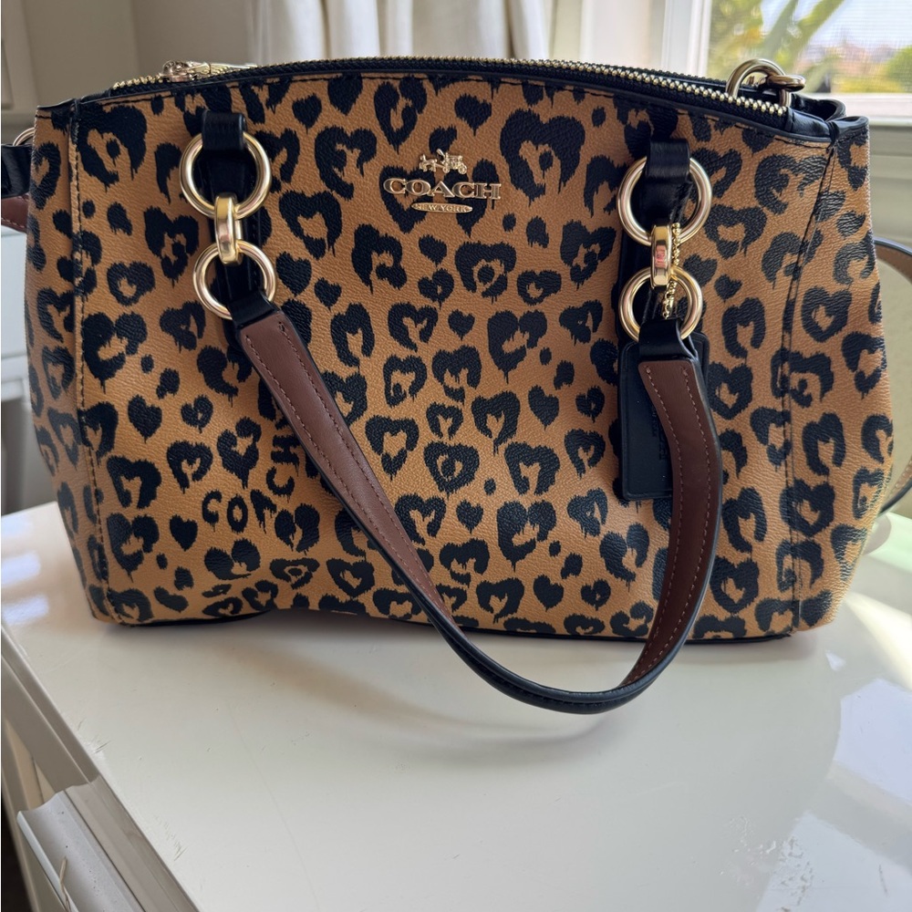 Coach Brown and Black Satchel with Leopard Print
